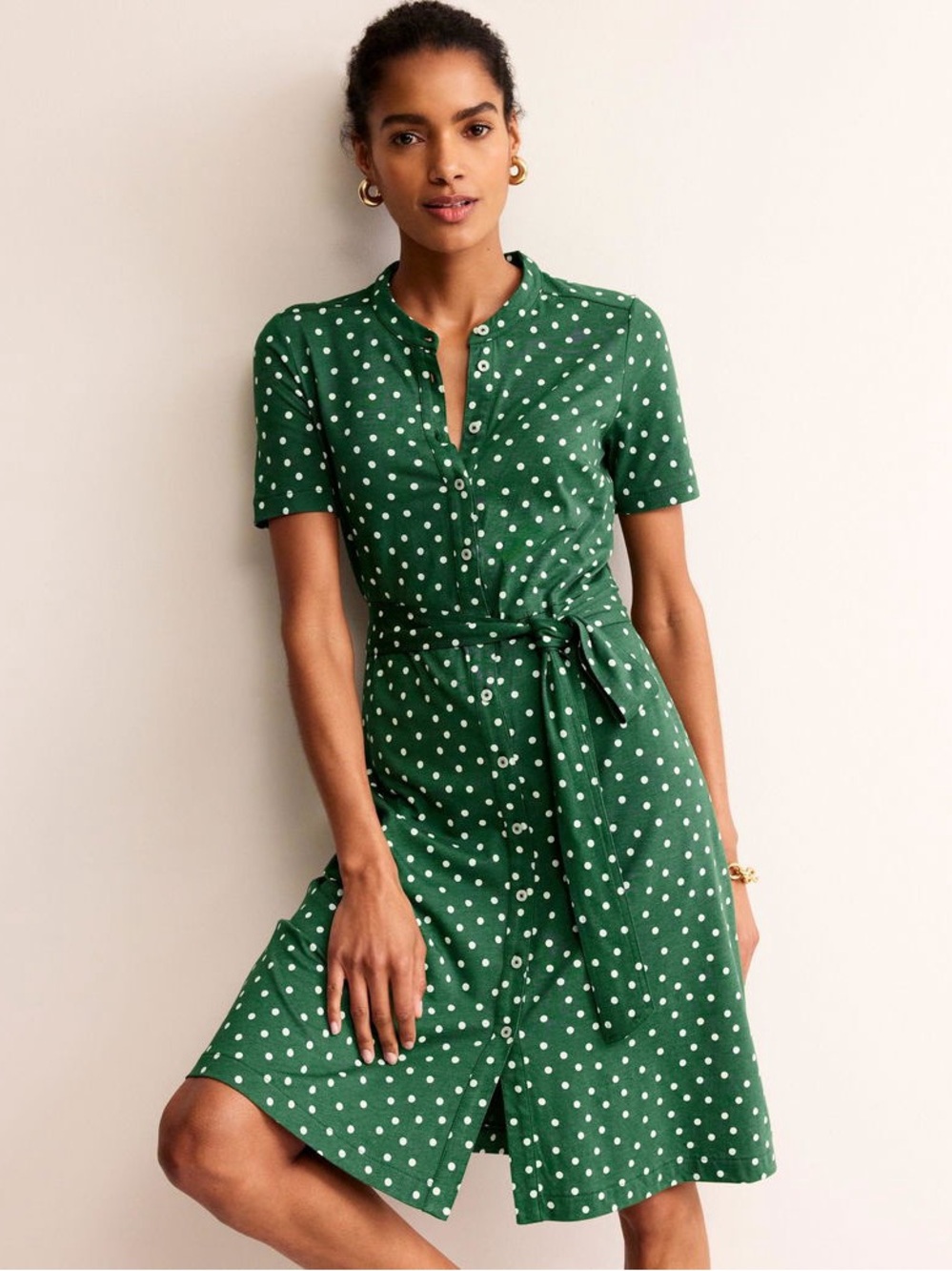 Boden Julia Short Sleeve Shirt Dress Green Polka Dot 6